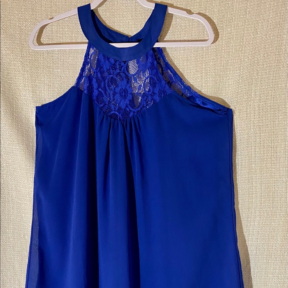 Blue Chiffon Halter Dress with Lace Detail XL NWT